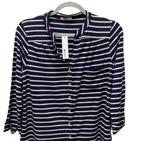 New LA Made top blouse blue and white horizontal striped. Size L - Picture 2 of 9